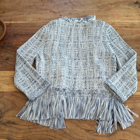 White House Black Market | Blue Opal | Fringe Sweater Jacket | size S - Picture 5 of 7